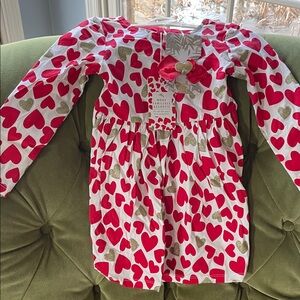 Tommy Bahama Red and Gold Heart girl’s dress with matching hair bow